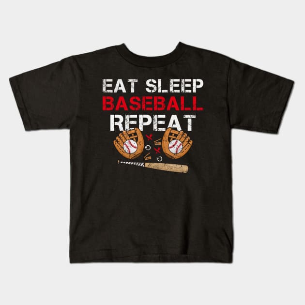 Eat Sleep Baseball Repeat Humor Baseball Players Kids T-Shirt by MetalHoneyDesigns